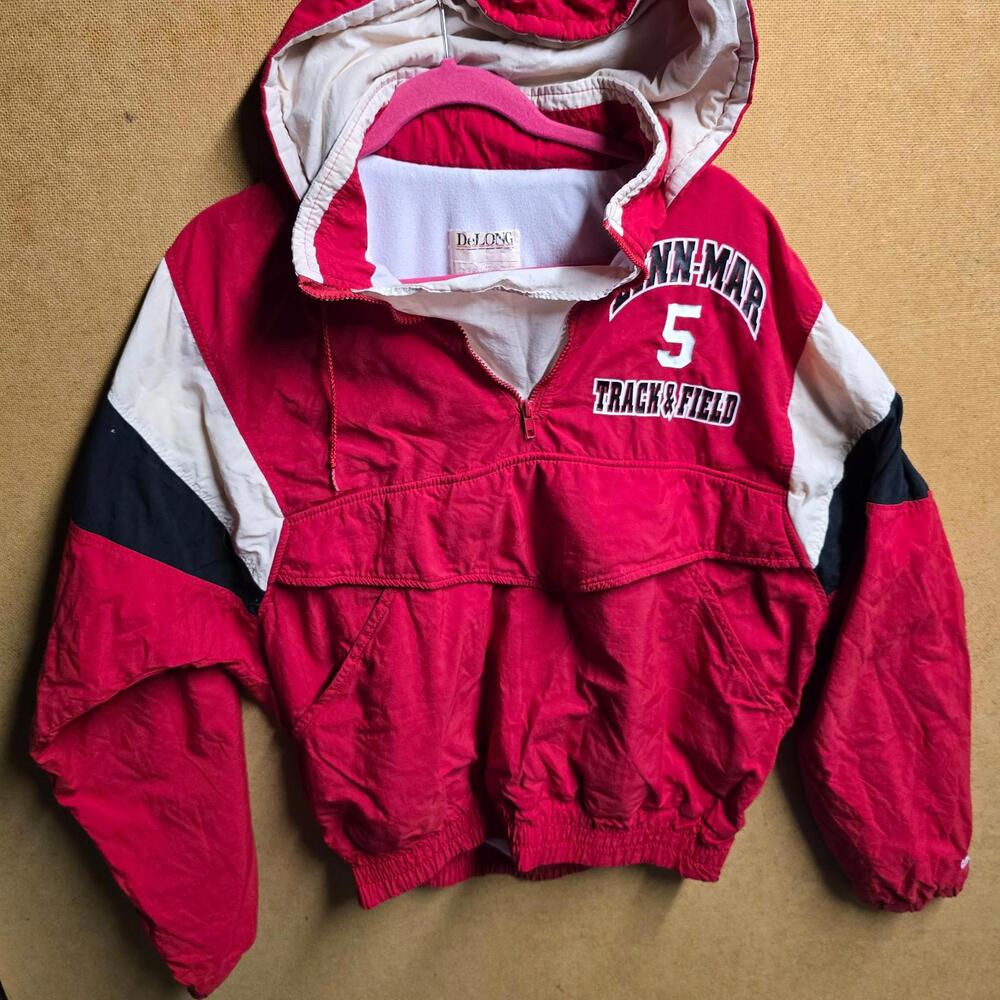 VTG 80s Delong Windbreaker Pullover 1/4 Zip Jacket L Long